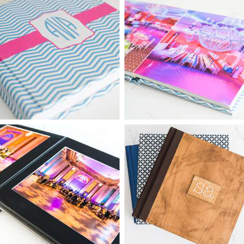 A collection of photo books with different designs.